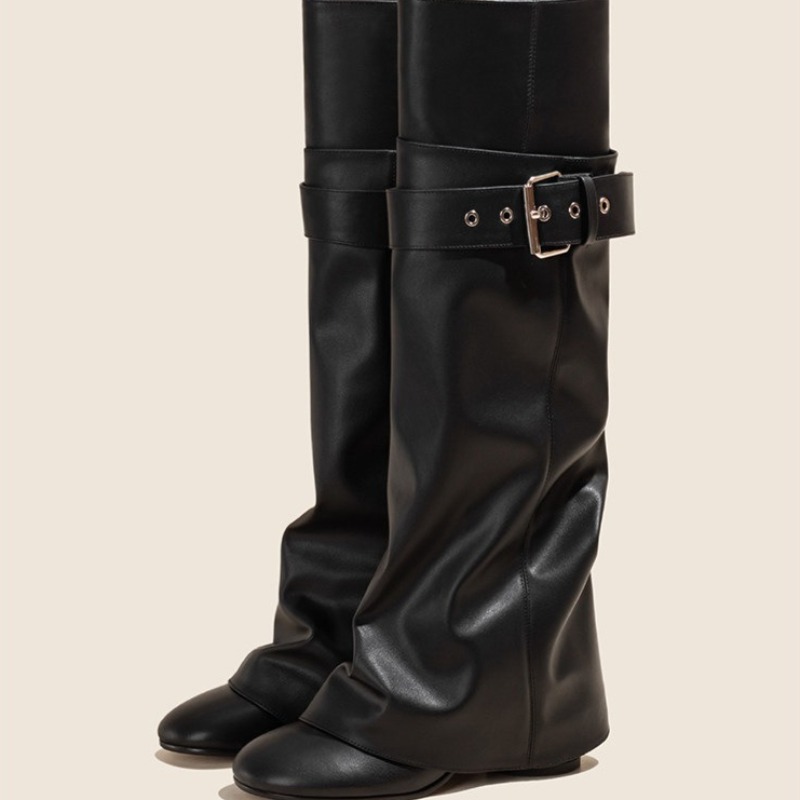 Leather Classic Strap - Women's Knee-high Boots Fashion Belt Buckle